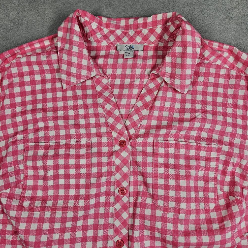 Croft & Barrow Button Down Shirt Womens Plus Size 2X Pink Checked Gingham Casual - Picture 2 of 12